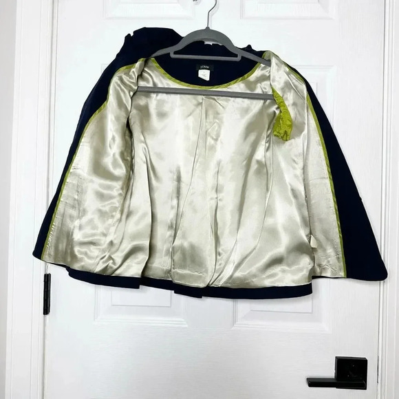 J. CREW‎ Size 2 Atelier Canvas Ruffle Neck 3/4 Sleeve Jacket Navy Blue - Picture 4 of 7